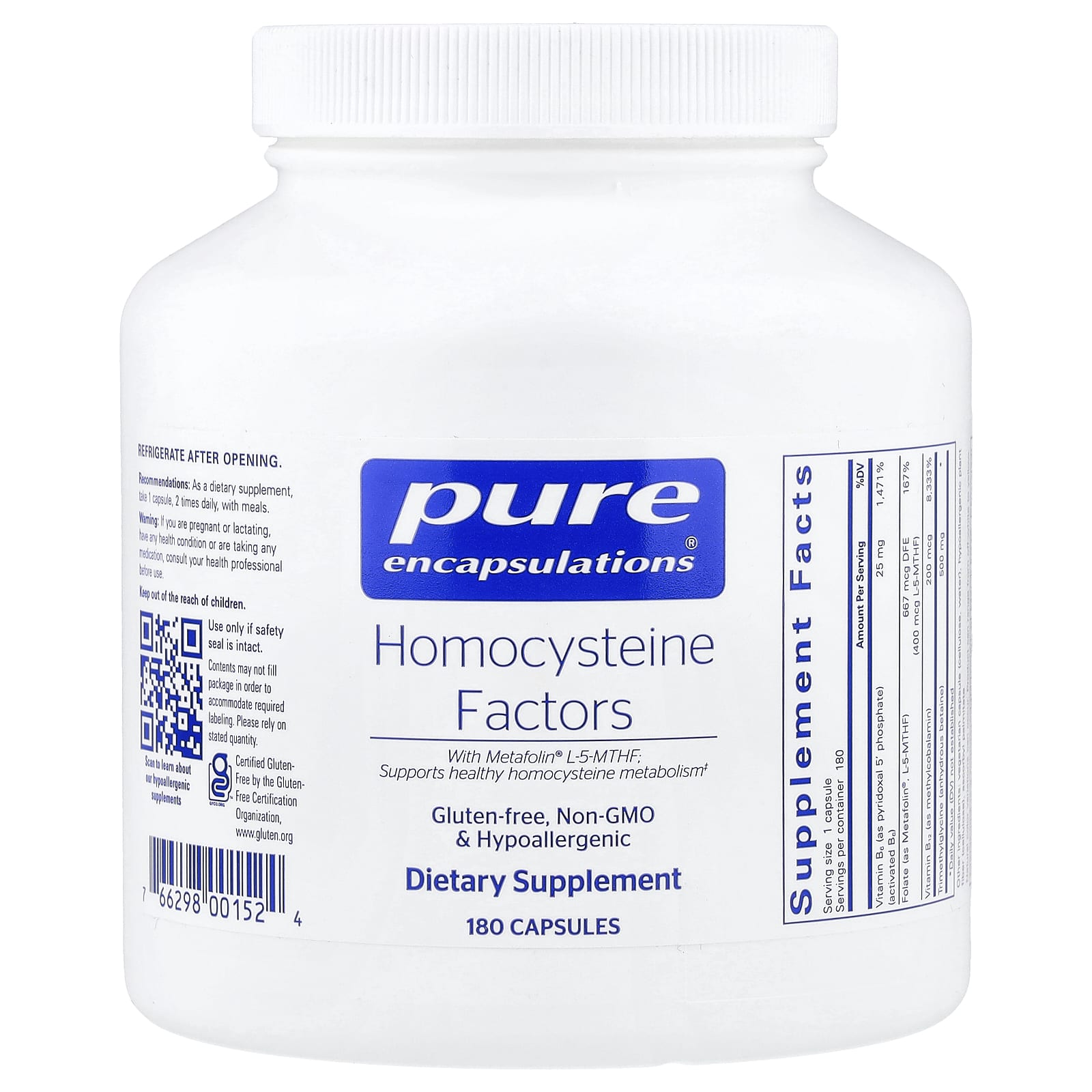 Pure Encapsulations, Homocysteine Factors, 180 Capsules UPC 766298001524 | Hilife Vitamins